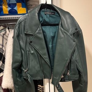 Lioness Teal Leather Biker Jacket